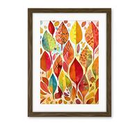 Artery8 Autumn Leaves With Multicoloured Patterns Folk Art Watercolour Painting Artwork Framed Wall Art Print 18X24 Inch