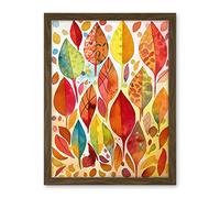 Artery8 Autumn Leaves With Multicoloured Patterns Folk Art Watercolour Painting Artwork Framed Wall Art Print 18X24 Inch
