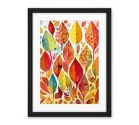 Artery8 Autumn Leaves With Multicoloured Patterns Folk Art Watercolour Painting Artwork Framed Wall Art Print 18X24 Inch