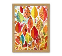 Artery8 Autumn Leaves With Multicoloured Patterns Folk Art Watercolour Painting Artwork Framed Wall Art Print 18X24 Inch
