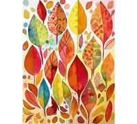 Artery8 Autumn Leaves With Multicoloured Patterns Folk Art Watercolour Painting Extra Large XL Wall Art Poster Print
