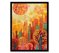 Artery8 Autumn Sunset in Central Park Painting NYC Living Room Artwork Framed Wall Art Print A4