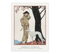 Artery8 Autumn Symphony Fashion Worth Advert Barbier Wall Art Print Poster in White | Size: W24" x H32" Artery8 White W24" x H32"