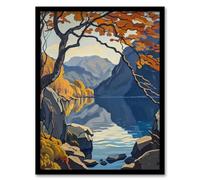 Artery8 Autumn Tree Lake District Cumbria Mountains Living Room Artwork Framed Wall Art Print 18X24 Inch