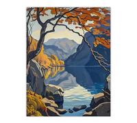 Autumn Tree Lake District Cumbria Mountains Wall Art Print Artery8 Multi W24 inch x H32 inch