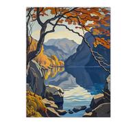 Autumn Tree Lake District Cumbria Mountains Wall Art Print Artery8 Multi W24 inch x H32 inch