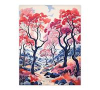 Artery8 Autumn Trees Countryside Landscape Pink and Blue Extra Large XL Wall Art Poster Print
