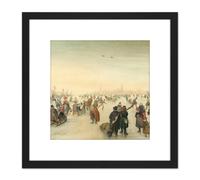 Artery8 Avercamp Enjoying The Ice Near A Town Painting 8X8 Inch Square Wooden Framed Wall Art Print Picture with Mount in Black Artery8 Black