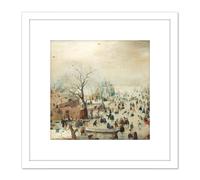Artery8 Avercamp Winter Landscape Ice Skaters Painting 8X8 Inch Square Wooden Framed Wall Art Print Picture with Mount in White Artery8 White