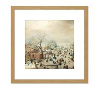 Artery8 Avercamp Winter Landscape Ice Skaters Painting 8X8 Inch Square Wooden Framed Wall Art Print Picture with Mount in Light Oak Artery8 Light Oak