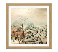 Artery8 Avercamp Winter Landscape Ice Skaters Painting Square Wooden Framed Wall Art Print Picture 16X16 Inch