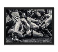 Artery8 B&W Rugby Match Close Up Scrum Teams HDR A4 Artwork Framed Wall Art Print