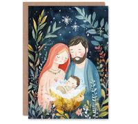 Artery8 Baby Jesus Nativity Scene Holy Night Blank For Him Or Her Art Xmas Festive Christmas Card