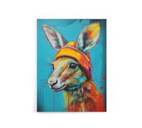 Artery8 Baby Kangaroo Joey Wearing Hat Kids Bedroom Canvas Wall Art Print in Blue | Size: W24" x H32" Artery8 Blue W24" x H32"