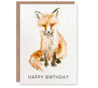 Artery8 Baby Red Fox Bright Soft Watercolour Animal Cub Blank For Him Or Her Art Birthday Card