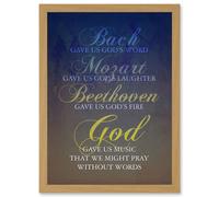 Artery8 Bach Mozart Beethoven God Pray Quote Religious Typography Blue Artwork Framed Wall Art Print A4