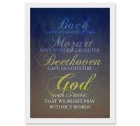 Artery8 Bach Mozart Beethoven God Pray Quote Religious Typography Blue Artwork Framed Wall Art Print A4 in White Artery8 White