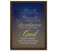 Artery8 Bach Mozart Beethoven God Pray Quote Religious Typography Blue Artwork Framed Wall Art Print A4 in Brown Artery8 Brown