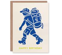 Artery8 Backpacker Hiking Blue on White Camping Hike Birthday Card Artery8 Blue