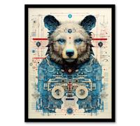 Artery8 Badass Bear Robot Hybrid Secret Military Weapon Schematic Blueprint Futuristic Complex Arcane Manuscript Gift For Him Man Cave Art Print Artery8 Black A4