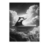 Artery8 Badger in Bathtub on a Mountain Cliff Black White Bathroom Toilet Extra Large XL Wall Art Poster Print