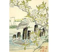 Artery8 Bairei Kacho Gafu Spring Cherry Blossoms And Gulls Art Print Canvas Premium Wall Decor Poster Mural
