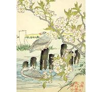 Artery8 Bairei Kacho Gafu Spring Cherry Blossoms And Gulls Large Wall Art Poster Print Thick Paper 18X24 Inch