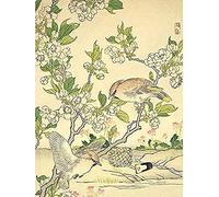 Artery8 Bairei Kacho Gafu Spring Pear Blossoms And Bohemian Waxwings Unframed Wall Art Print Poster Home Decor Premium