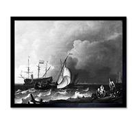 Artery8 Bakhuysen Rough Sea Storm Seascape Bw Painting Art Print Framed Poster Wall Decor 12x16 inch