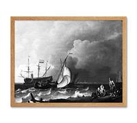 Artery8 Bakhuysen Rough Sea Storm Seascape Bw Painting Art Print Framed Poster Wall Decor 12x16 inch