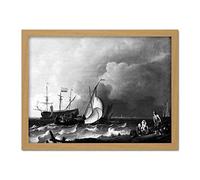 Artery8 Bakhuysen Rough Sea Storm Seascape Bw Painting Artwork Framed Wall Art Print 18X24 Inch