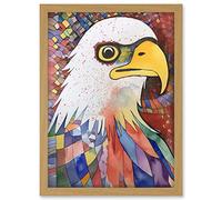Artery8 Bald Eagle Bird And Abstract Pattern Folk Art Watercolour Painting Artwork Framed A3 Wall Art Print
