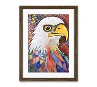 Artery8 Bald Eagle Bird And Abstract Pattern Folk Art Watercolour Painting Artwork Framed Wall Art Print 18X24 Inch