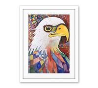 Artery8 Bald Eagle Bird And Abstract Pattern Folk Art Watercolour Painting Artwork Framed Wall Art Print 18X24 Inch