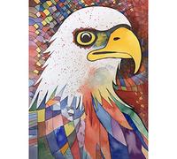 Artery8 Bald Eagle Bird And Abstract Pattern Folk Art Watercolour Painting Large Wall Art Poster Print Thick Paper 18X24 Inch