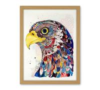 Artery8 Bald Eagle Bird Folk Art Multicoloured Pattern Illustration Artwork Framed Wall Art Print 18X24 Inch
