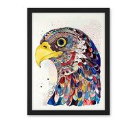 Artery8 Bald Eagle Bird Folk Art Multicoloured Pattern Illustration Artwork Framed Wall Art Print 18X24 Inch
