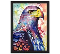 Artery8 Bald Eagle Bird Folk Art Multicoloured Watercolour Painting Artwork Framed A3 Wall Art Print