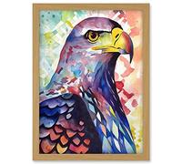 Artery8 Bald Eagle Bird Folk Art Multicoloured Watercolour Painting Artwork Framed A3 Wall Art Print