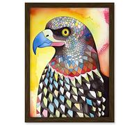 Artery8 Bald Eagle Bird Folk Art Watercolour Painting Artwork Framed A3 Wall Art Print