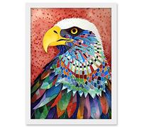 Artery8 Bald Eagle Bird With Multicoloured Feathers Folk Art Watercolour Painting Artwork Framed A3 Wall Art Print