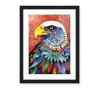 Artery8 Bald Eagle Bird With Multicoloured Feathers Folk Art Watercolour Painting Artwork Framed Wall Art Print 18X24 Inch