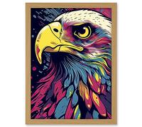 Artery8 Bald Eagle Linocut Portrait Colourful Feathers USA Symbol Modern Pop Art Artwork Framed A3 Wall Art Print