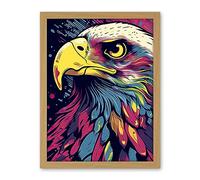 Artery8 Bald Eagle Linocut Portrait Colourful Feathers USA Symbol Modern Pop Art Artwork Framed Wall Art Print 18X24 Inch