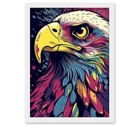 Artery8 Bald Eagle Linocut Portrait Colourful Feathers USA Symbol Modern Pop Art Artwork Framed Wall Art Print A4