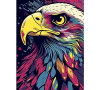 Artery8 Bald Eagle Linocut Portrait Colourful Feathers USA Symbol Modern Pop Art Extra Large XL Wall Art Poster Print