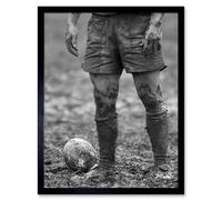 Artery8 Ball Rugby Mud Bowl Black White Home Decor 12x16" Framed Art Print in Grey | Size: W12" x H16" Artery8 Grey W12" x H16"