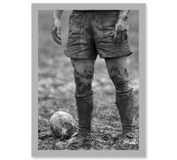 Artery8 Ball Rugby Mud Bowl Sport Scrum A4 Artwork Framed Wall Art Print in Light Grey Artery8 Light Grey
