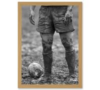 Ball Rugby Mud Bowl Sport Scrum A4 Artwork Framed Wall Art Print Artery8 Light Oak One Size