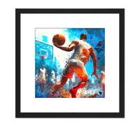 Artery8 Baller in Motion Street Basketball USA Oil Splatter Painting Square Wooden Framed Wall Art Print Picture 8X8 Inch in Black Artery8 Black